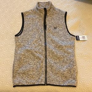 Chaps, black and gray vest with zipper